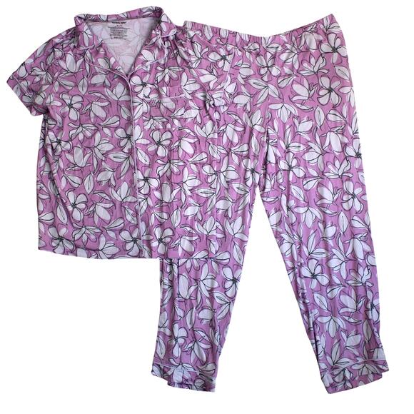 Tommy John Pajama Set Womens XL Purple Floral Button Top Pants Soft Lounge - Picture 1 of 9